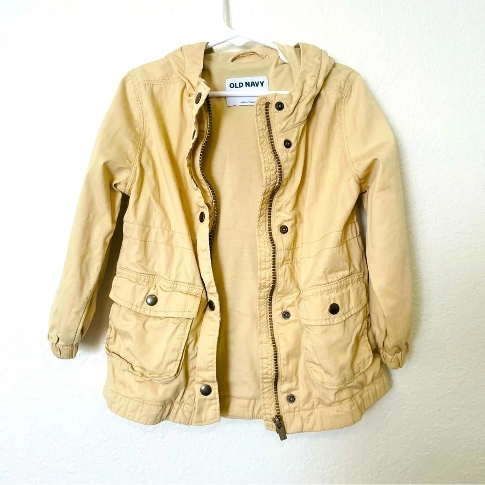 Old Navy toddler boy jacket size 4T khaki utility hooded winter snap button kid